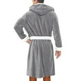 thumbnail image 2 of Men Fleece Hooded Bathrobe Soft Night Robe Dressing Gown Sleepwear Plus Size, 2 of 3