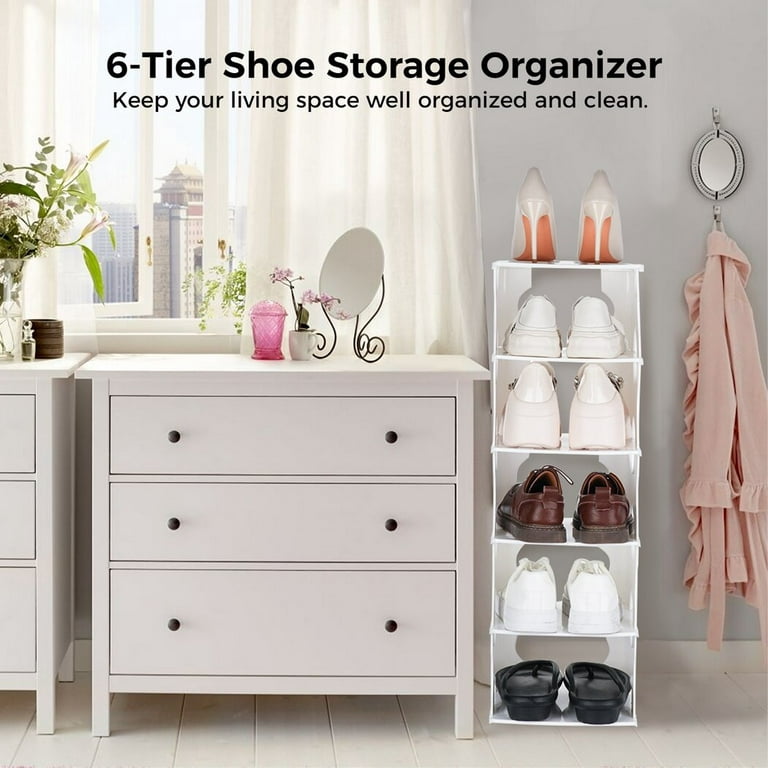 Stackable Shoe Rack for Closet, 6-Tier Shoe Storage Organizer for Entryway,  Flexible Combination Shoe Shelf, Free Standing Shoe Tower Rack, Space