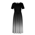 thumbnail image 3 of Women's Plus Size Casual Fashion Gradient Print Round Neck Short Sleeve Pocket Tie-Waist Swing Dress - Black XXL, 3 of 5