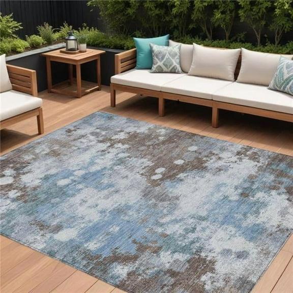 HomeRoots 631967 9 x 12 ft. Brown & Sky Blue Abstract Washable Indoor & Outdoor Rectangle Area Rug