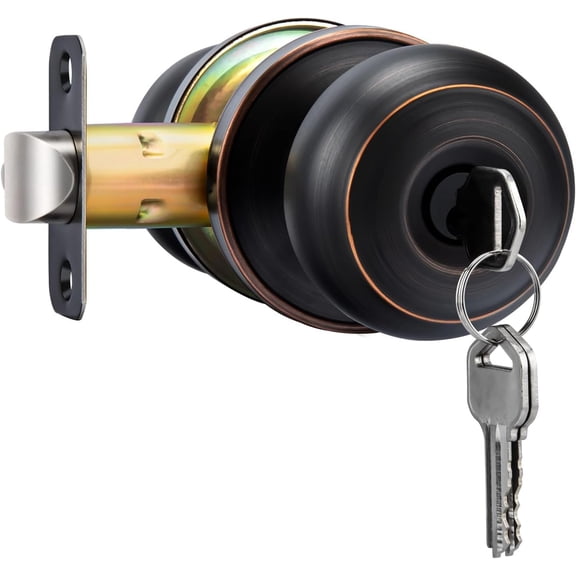 1 Pack Oil Rubbed Bronze Exterior Door Knobs Keyed Entry Door Knobs with Lock and Key, Bronze Entry Door Knob for Front Door