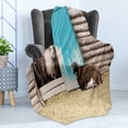 thumbnail image 4 of Farm Animal Soft Flannel Fleece Throw Blanket, Agriculture Photo with Sheep in Rustic Wooden Cottage with Painted Door, Cozy Plush for Indoor and Outdoor Use, 60" x 80", Multicolor, by Ambesonne, 4 of 5