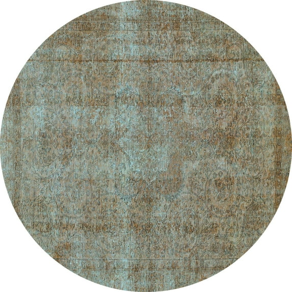 Ahgly Company Indoor Round Abstract Light Blue Modern Area Rugs, 3' Round
