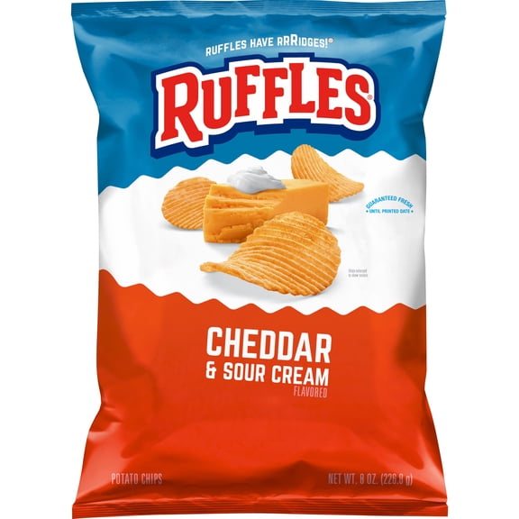 Ruffles Potato Chips Cheddar & Sour Cream Flavored Snack Chips, 8 Ounce Bag