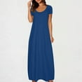 thumbnail image 2 of Dezsed Women's Short Sleeve Loose Plain Maxi Dresses Casual Round Neck Short Sleeved Vacation Long Dresses with Pockets Dark Blue 4XL, 2 of 6