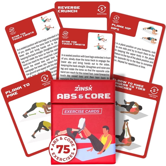 Abs and Core Exercise Cards – 75 Workout Cards to Help Build Core Strength and Stability – Home Fitness Workout