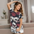 thumbnail image 3 of Uemuo Gothic Skulls And Roses Pattern Women’s Nightdress – Casual Sleep Shirt, Soft Relaxed Fit Short-Sleeved Cotton Sleepwear for Home, Bedtime, and Lounging, 3 of 6