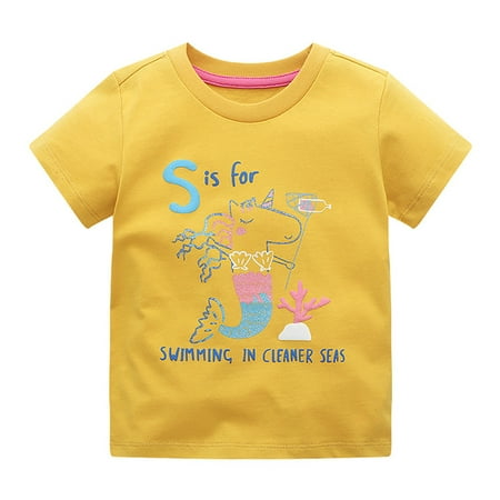 

Girls T-shirts for Toddler Children Shortsleeve Tees Fashion Cartoon Printing Unicorn Mermaid Baby Cotton T-shirts 12M-8T