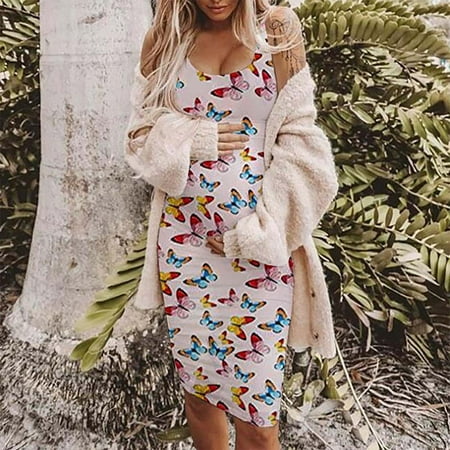 

Juebong Pregnant Women Dress Summer Maternity Crewneck Sleeveless Dress Floral Print Long Maternity Cocktail Dresses Pregnancy Dresses for Photoshoot