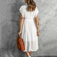 thumbnail image 3 of VKEKIEO Casual Dresses For Women Sun Dress V-Neck Short Sleeve Solid White XL, 3 of 9