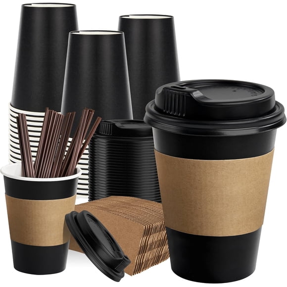 Vasos de papel para café RACETOP de 12 oz, 100 unidades, con tapas