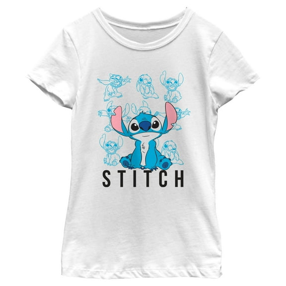 Girl's Lilo & Stitch Outline Poses Collage  Graphic Tee White Large