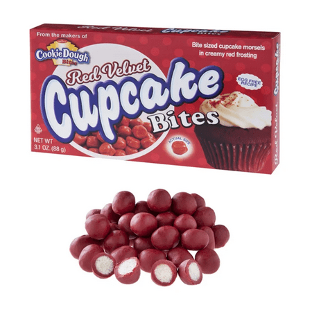3 Pack Red Velvet Cupcake Bites- Bite-size morsels of red velvet-flavored candy.