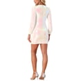 thumbnail image 3 of Vestido de lentejuelas para mujer Inspire Chic, con mangas de linterna, cuello redondo, ajustado, mini vestido, XS, blanco, 3 of 6