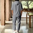 thumbnail image 6 of JUUYY Mens 2 Piece Linen Set Long Sleeve Button Down Casual Hoodie Shirt and Loose Jogger Pants Sets Beach Vacation Summer Outfits Dark Gray XXXL, 6 of 9