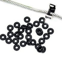 Sexy Sparkles Black Silicone Rubber Stopper Spacers Charm or Clip Over Snake Chain Charm Bracelet, High Quality Black Silicone Rubber Stoppers - 10 Pcs