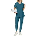 thumbnail image 4 of MLQIDK Women Scrubs Sets Plus Size Medical Scrubs Petite V Neck Scrub Tops and Pants Nursing Top Jogger Scrubs with Pockets Dark Blue XXL, 4 of 4