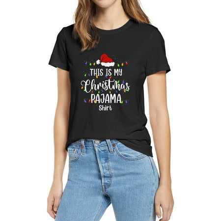 

Envmenst This Is My Christmas Pajama Shirt Xmas Lights Funny Holiday Graphic Novelty Tee Short Sleeve T-shirt for Women s Top
