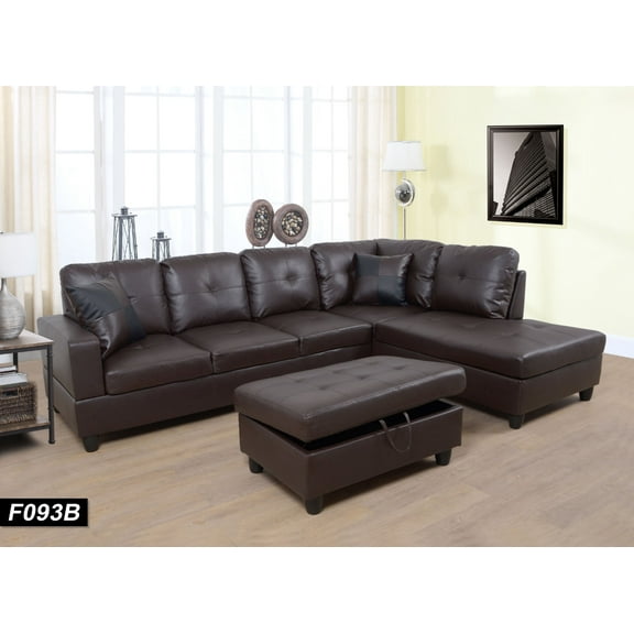 PonLiving Right Facing Sectional Sofa with Ottoman, Espresso