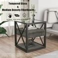 thumbnail image 4 of 1 piece Modern End Table with Drawer - Nightstand for Bedroom & Living Room, Rustic Wood Grain MDF& Tempered Glass Top, Industrial Style Side Table, 4 of 5