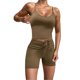 thumbnail image 1 of Conjunto de dos piezas de punto de color liso y alta elasticidad para mujer: top sin espalda y pantalones cortos plisados de cintura alta, tallas S-L., 1 of 8