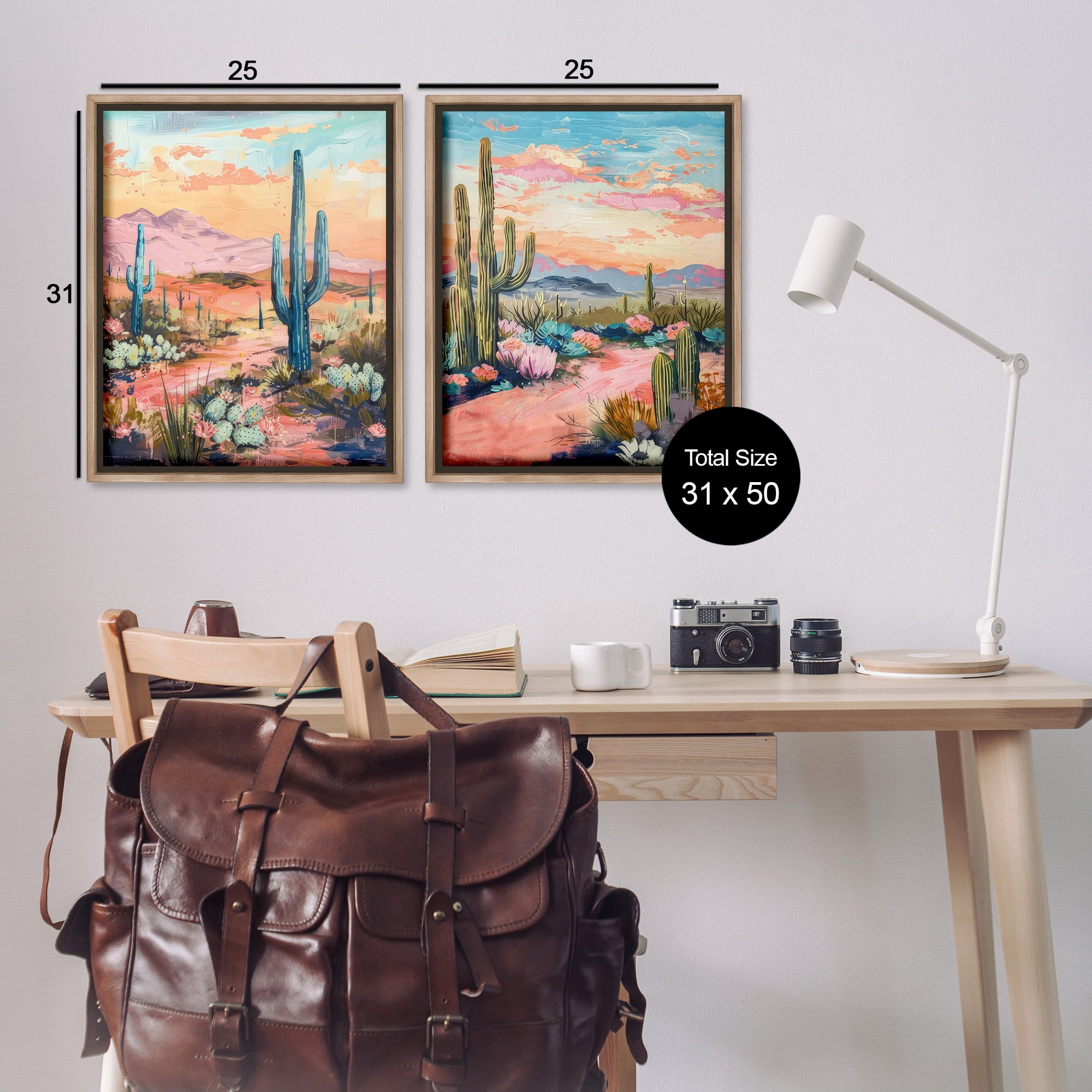 Stupell Industries Cactus Paths & Sunset Landscape & Nature Painting Brown Floater Framed Canvas Art Print Wall Art, 31 x 25, Set of 2