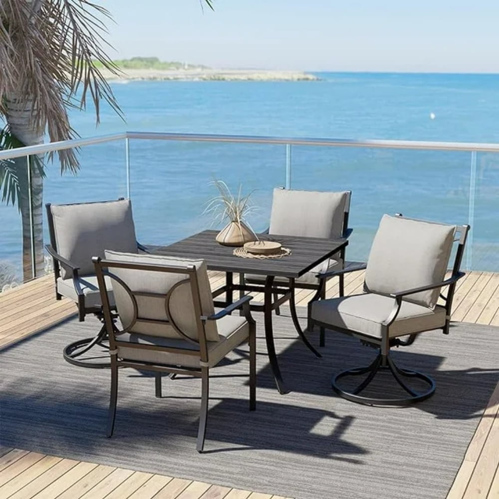 Grand Patio Outdoor Patio Dining Set for 2, 2 Swivel Dining Chairs with Gray Olefin Cushions