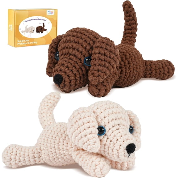 Crochet Kit for Beginners, Learn to Crochet, Include Easy Knitting Soft Yarn, Step-by-Step Video Tutorial, Hook, Holiday Birthday Gift for Adults (2PCS Golden Retriever)