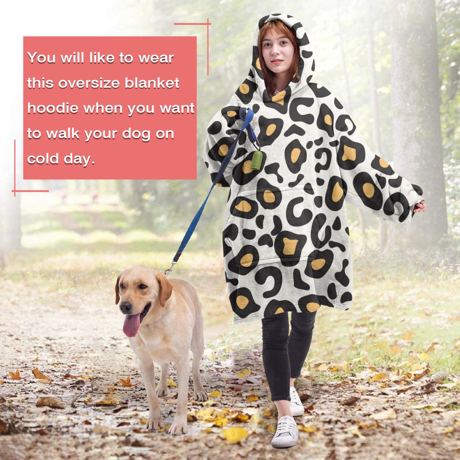 Black and Yellow Of Leopard Print Wearable Oversized Blanket,Wearable Blanket Hoodie for Adults,Cozy Hooded Blankets with Super Pockets,Super Warm Fuzzy Pullover for Women & Men