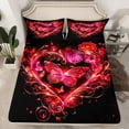 thumbnail image 2 of Castle Fairy Red Butterfly 3Pcs Twin Sheet Sets for Teens Women Men,Romantic Vintage Twin Fitted Sheet,Love Heart Print Breathable Flat Sheet,Lightweight Room Decor, 2 of 7