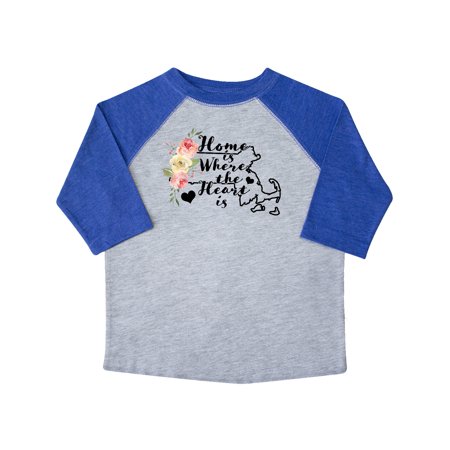 

Inktastic Massachusetts Home is Where The Heart is with Watercolor Floral Gift Toddler Toddler Girl T-Shirt