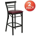 thumbnail image 3 of Flash Furniture 2 Pk. HERCULES Series Black Two-Slat Ladder Back Metal Restaurant Barstool - Burgundy Vinyl Seat, 3 of 8