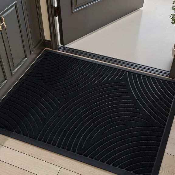 FEELHOME 17"x30" Non Slip Outdoor Doormat Absorbent Front Door Mat Rubber Welcome Mat for Indoor Outdoor Use Low Profile Dirt Trapper Entryway Rug Black