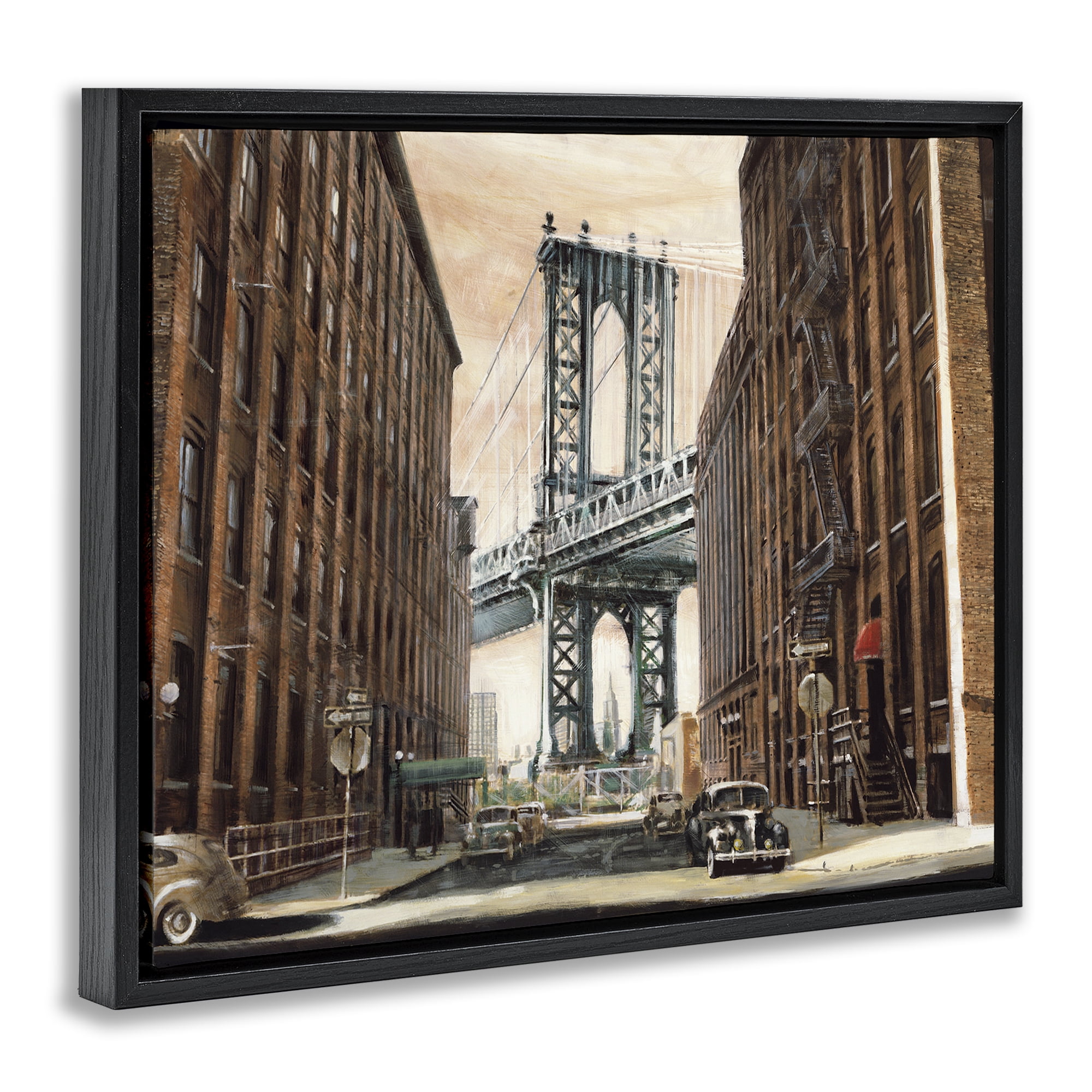 Stupell Industries Cityscape with Bridge View Scenery Painting Black Floater Framed Art Print Wall Art, 21 x 17
