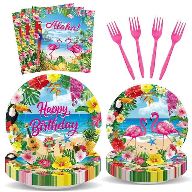 Set de artículos de fiesta Jremreo Tropical Aloha Flamingo x100