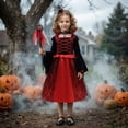 thumbnail image 4 of Virmaxy Toddler Halloween Costume Vampire Dress Red Black Lace Tulle Bell Sleeve with 4 Piece Accessories Set Wand Necklace Bracelet Headband for Party 3T-9T, Red, 4 of 6