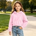 thumbnail image 4 of FRSASU Girl's Cropped Hoodie Long Sleeve Fuzzy Plush Pullover Casual Solid Color Short Hooded Sweatshirt Top Pink, 4 of 8