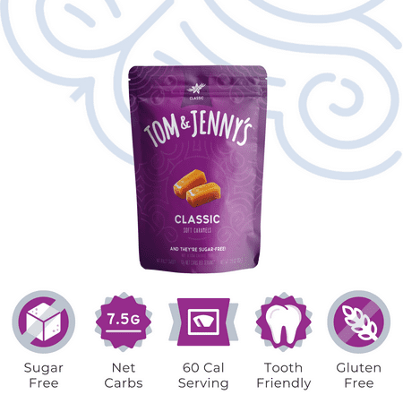 Tom & Jenny’s Soft Caramels Candy SugarFree Caramel Candy 1 Bag Classic