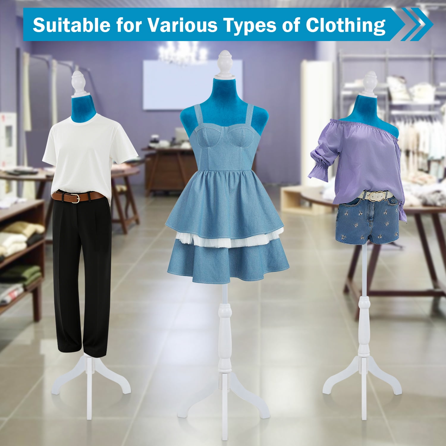 49"-63" Height Dress Form Mannequin Adjustable Female Mannequin Torso Sewing Mannequin Female Dress Model Torso Body Tripod Stand Clothing Forms, Blue