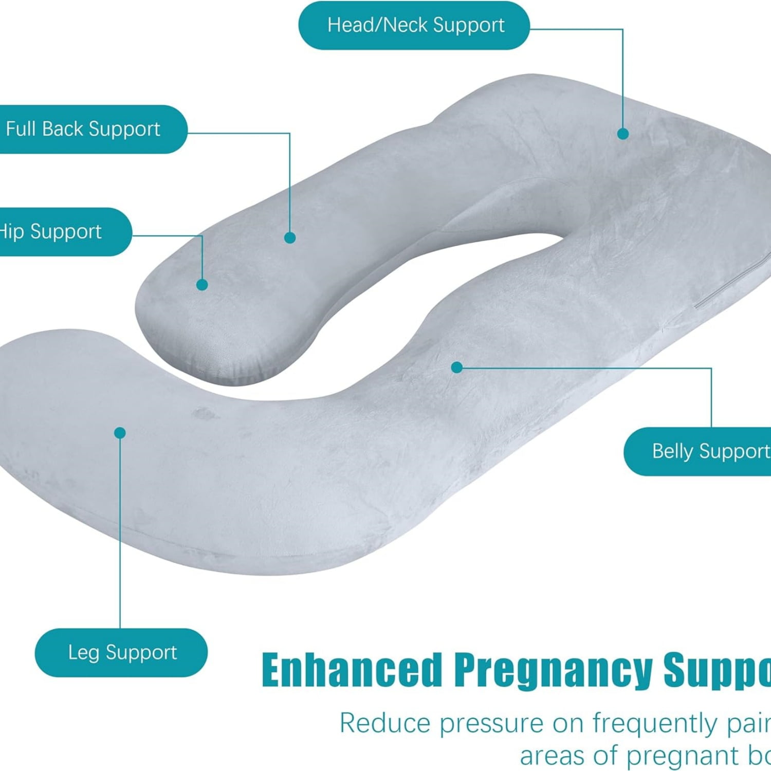 Pregnancy Pillows, Soft U-Shape Maternity Pillow with Removable Cover - Full Body Pillows for Adults Sleeping - Pregnancy Must Haves - Jumbo 57 Inch - Light Grey