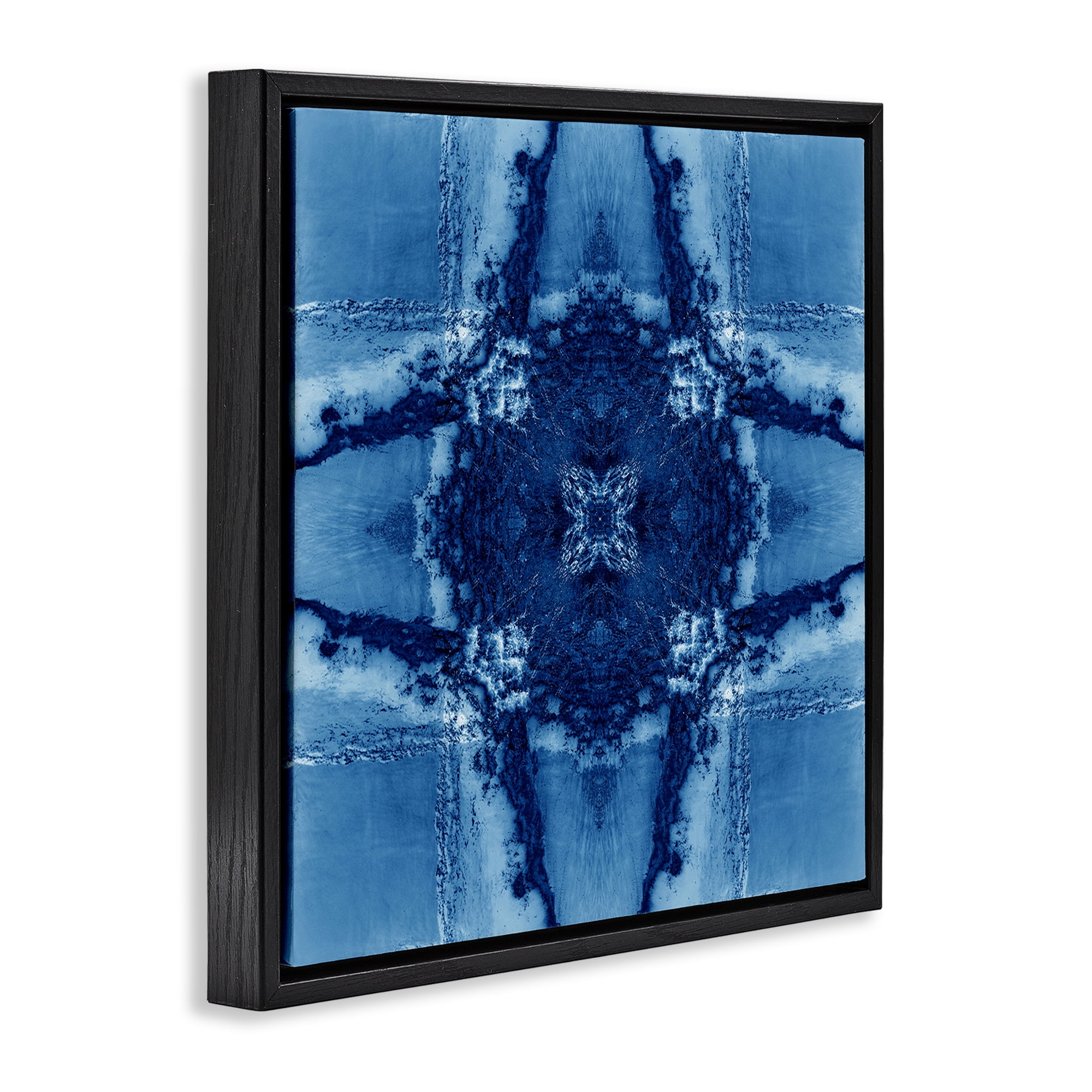 Stupell Industries Blue Geometric Shapes Abstract Painting Black Floater Framed Canvas Art Print Wall Art, 25 x 25