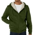 thumbnail image 2 of Domzest Men Hoodie Solid Color Warm Sherpa Lined Hooded Sweatshirt Loose Fit Full Zipper Drawstring Jacket Winter Fashion Coats with Pockets Green XL, 2 of 9