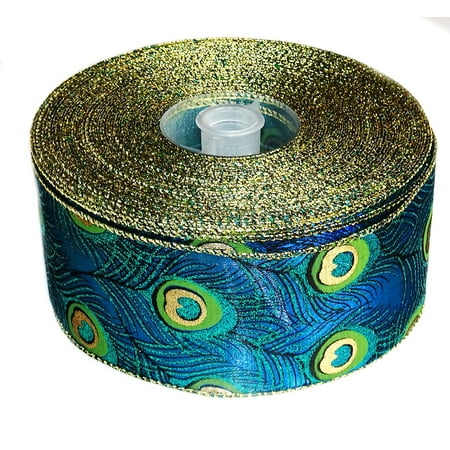 - Peacock Feather 50 Yards Wide Ribbon Wire Edge Premium Emerald Gold Holiday Tree Bow Gift Wrapping, By Kirkland Signature