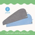 thumbnail image 3 of Turbie Twist Super Absorbent Microfiber Hair Towel Wrap - Hands Free Hair Drying Towel - 2 Pack (Grey, Blue) Gray / Blue, 3 of 9