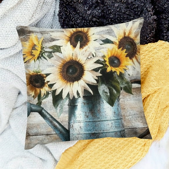 ZFLMY Square Cushion Cover Sunflowers Throw Pillow Cover for Home Sofa Couch Linen 100% - Set of 1 Pillow Covers, 3 Sizes, Outdoor Decorative Pillowcase 18x18in