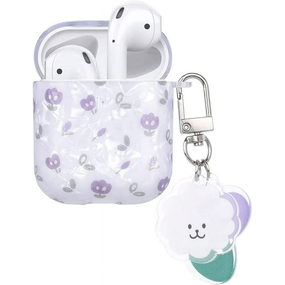 Compatible with AirPods Case with Keychain, Cute Flower Pattern Cover Case for Women Girl,Soft TPU Protective Case Design for airpods 2&1-Tulip
