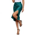 thumbnail image 6 of Hesxuno Women Satin Midi Skirts High Waist Slit A Line Skirt Elegant Fishtail Solid Skirts Wedding Event Comfortable Skirts Green M, 6 of 6