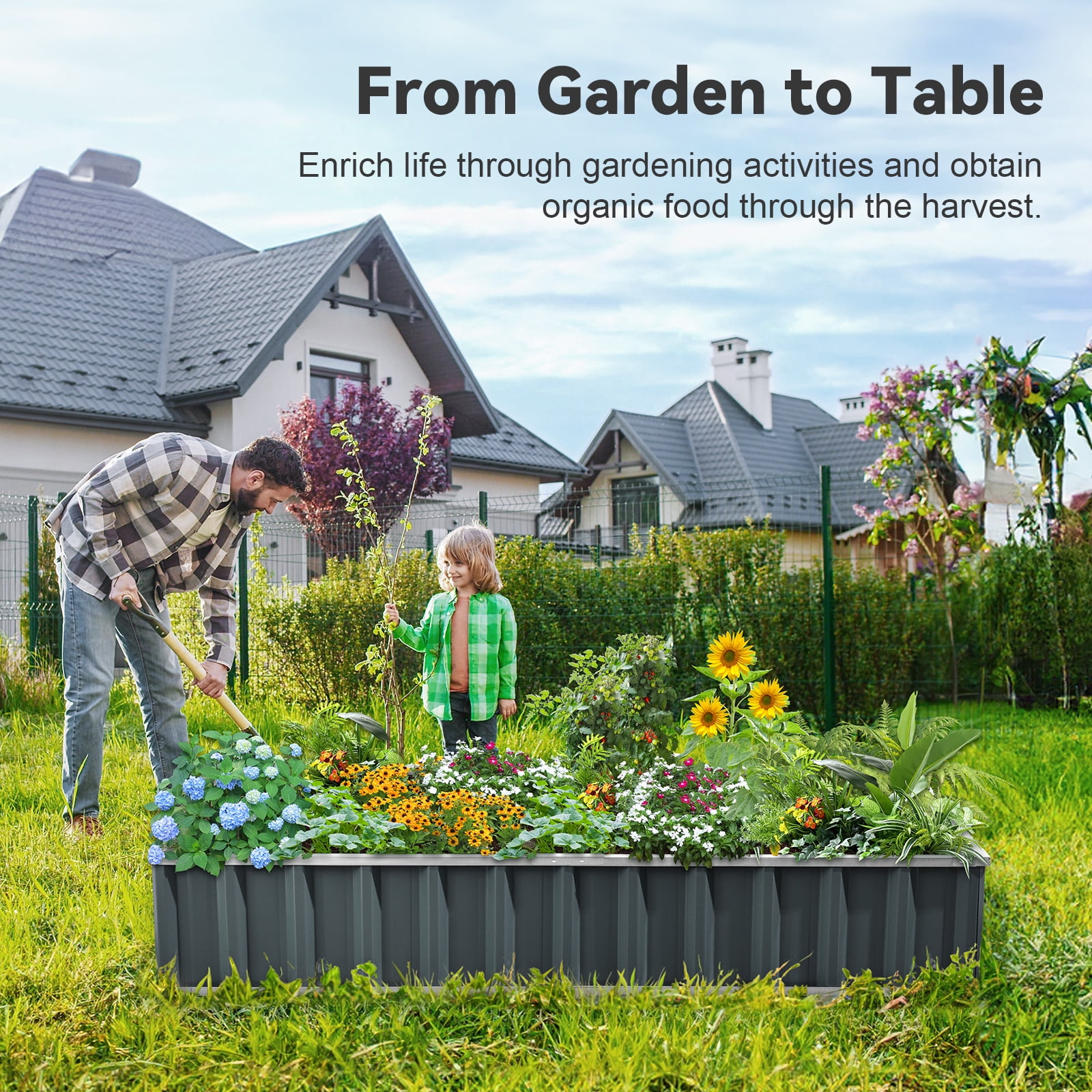 KING BIRD Raised Garden Bed 68" Lx 36" Wx 12" H Galvanized Garden Planter Box Kit Dark Gray 6x3x1ft