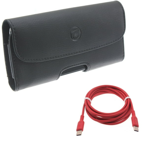Red 6ft Long Cable w Case Belt Clip for Samsung Galaxy S22 Plus,S22 S20 Fan Edition,Fan S21 FE 5G - USB-C to Type-C PD Fast Charger Cord, Leather Holster Cover