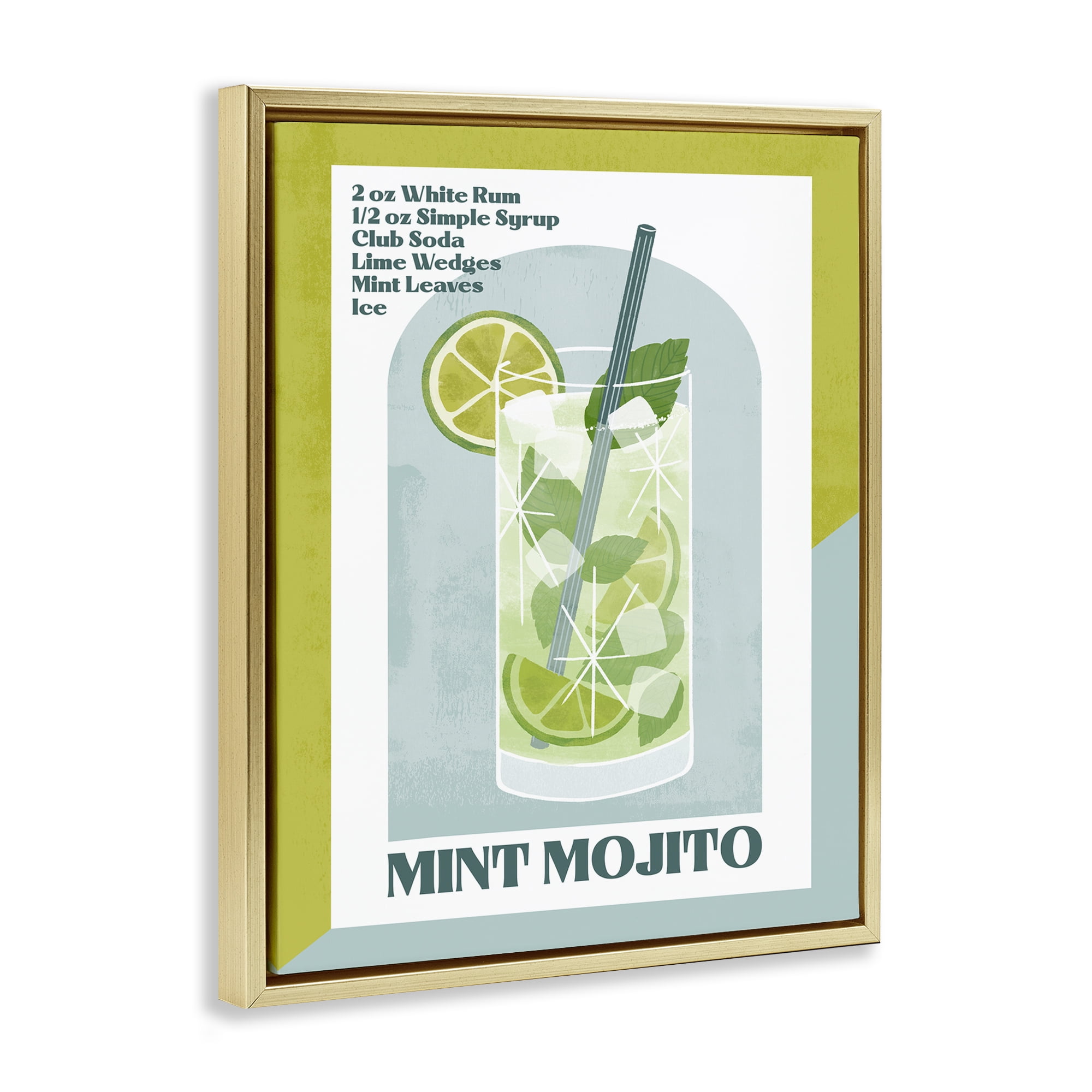 Stupell Industries Retro Mint Mojito Recipe Food & Beverage Painting Gold Floater Framed Canvas Art Print Wall Art, 25 x 31